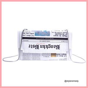 Newsprint Evening Clutch with Chain Strap, 9x5 Inch PU Leather Handbag